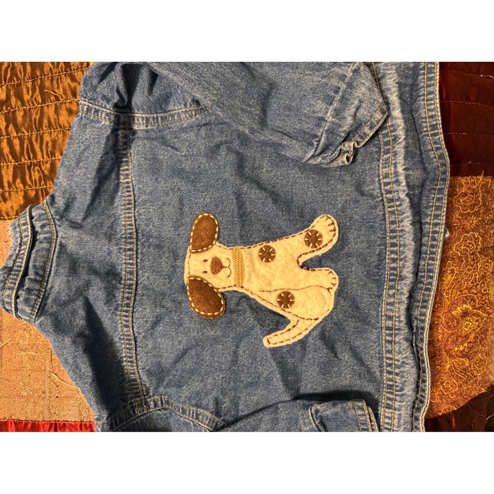 Cachcach Toddler Girls Denim Jacket Blue Puppy Dog Applique Made in USA 24M